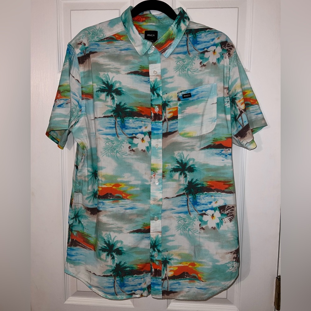 RVCA Men's Tropical Beach Print Shirt - Blue and Green - Picture 5 of 7